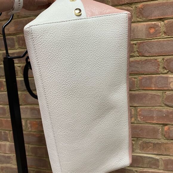 Jimmy Choo East-West Blush & Off White Logo Embossed Leather Twist Tote Bag - Picture 5 of 14